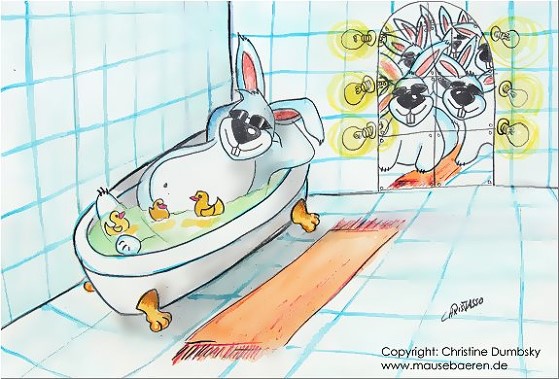 Badewanne, Spiegel, Bad, Badezimmer, Hasen, hase, andana, liebrecilla, rabbit, rabbits, Hasi, h&auml;schen, Haeschen by Christine Dumbsky