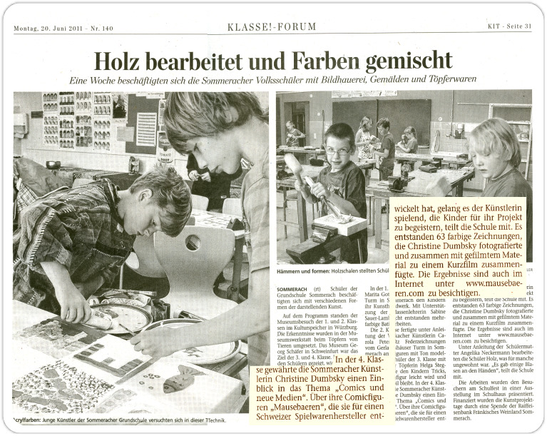 presse volksschulprojekt Kunst, Medien und Gestalten mit Christine Dumbsky